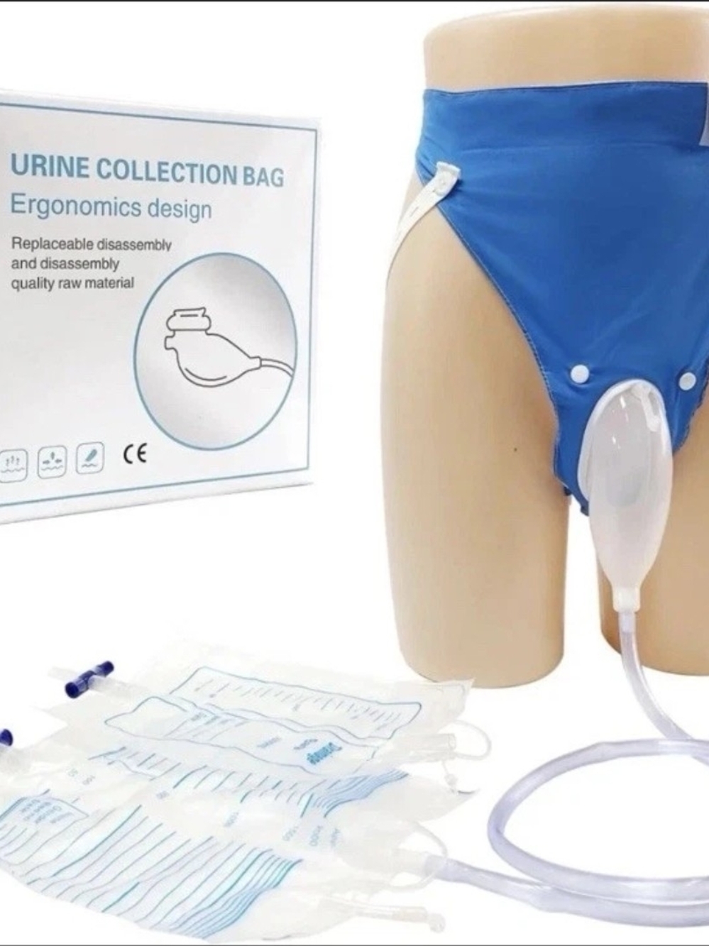 Blue Male Urine Collection Brief with Front Outlet